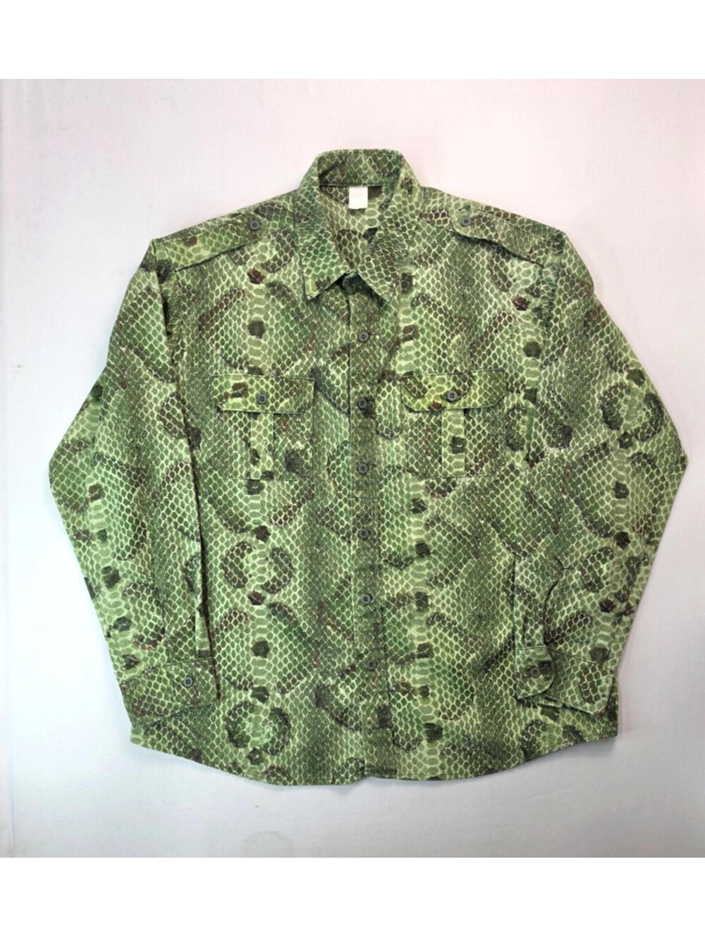 Snakeskin Illussions Vintage 1980s Green Snake Skin Camo Button Shirt Mens XL